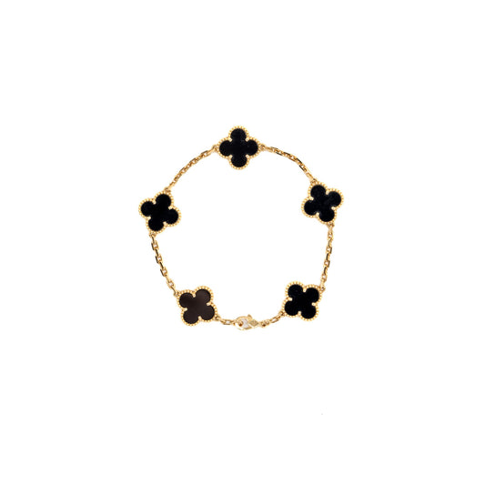 Van Cleef & Arpels Vintage Alhambra Bracelet 5 Motifs 18K Yellow Gold/Onyx