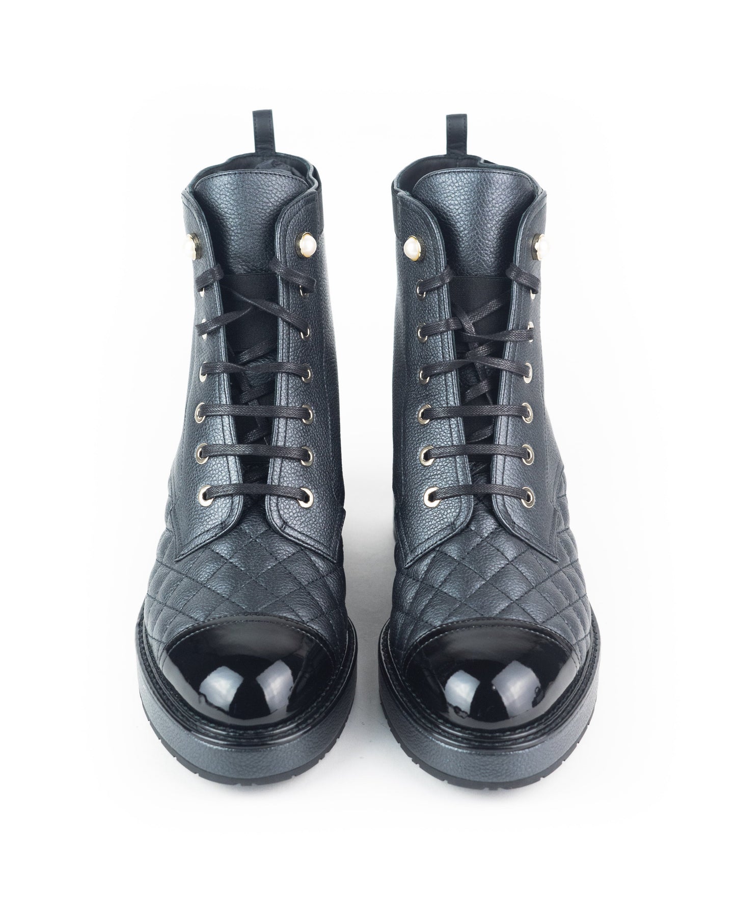 Chanel Pearl Embellished Leather Lace-Ups