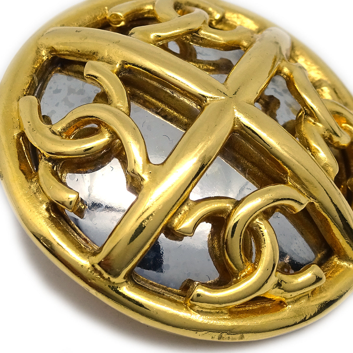 Luxury Chanel Button Earrings Gold Clip-On 93P/2939