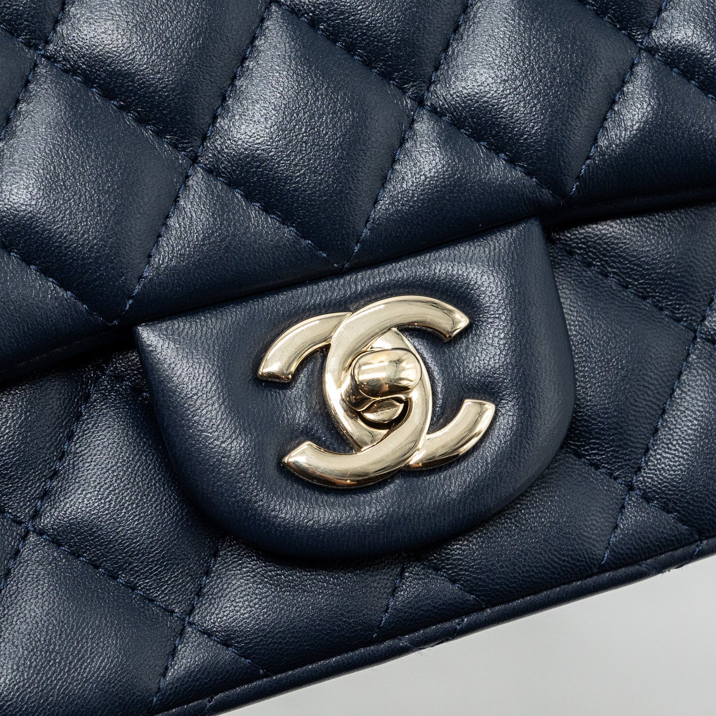 Chanel Classic Mini Square Flap Bag Lambskin Dark Blue LGHW