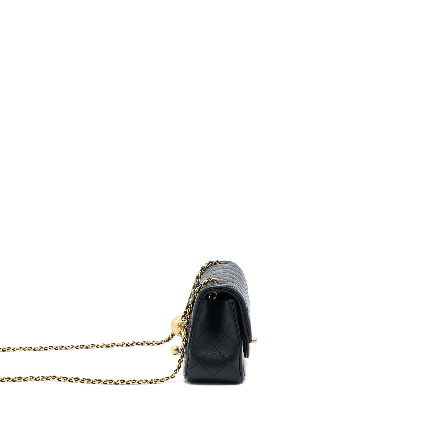 Chanel 23C Pearl Crush Mini Rectangular Flap Bag Lambskin Black Brushed GHW (Microchip)
