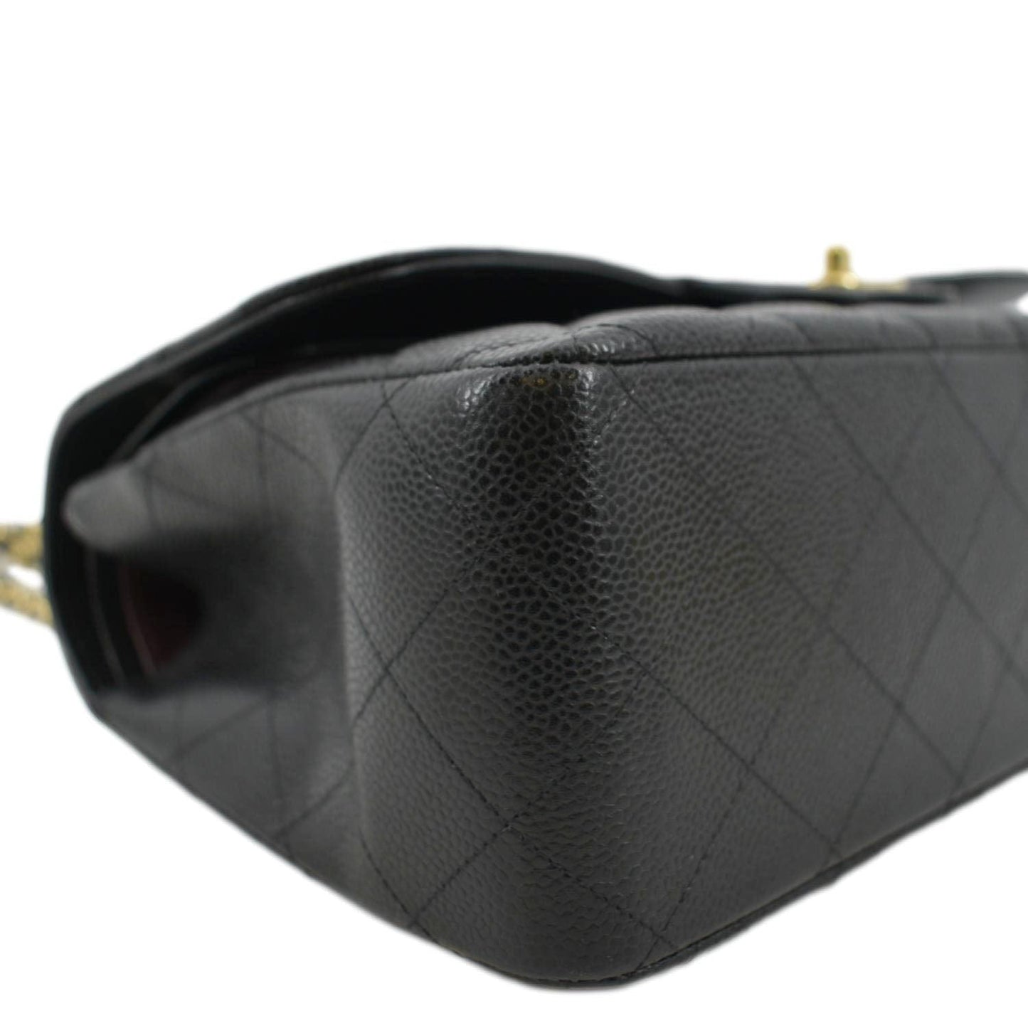 CHANEL Classic Medium Double Flap Quilted Caviar Leather Crossbody Bag Black