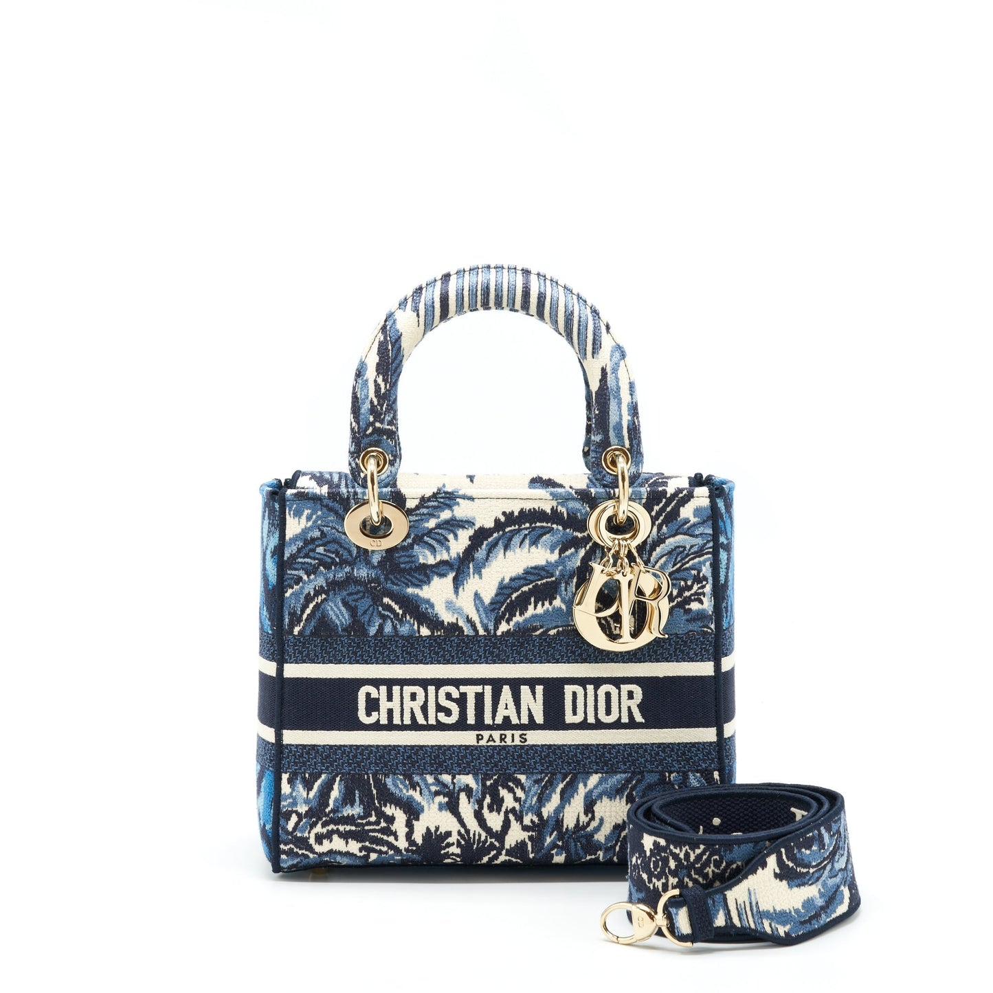 Luxury Dior Medium Lady D-Lite Bag Aqua Blue Toile De Jouy Embroidery