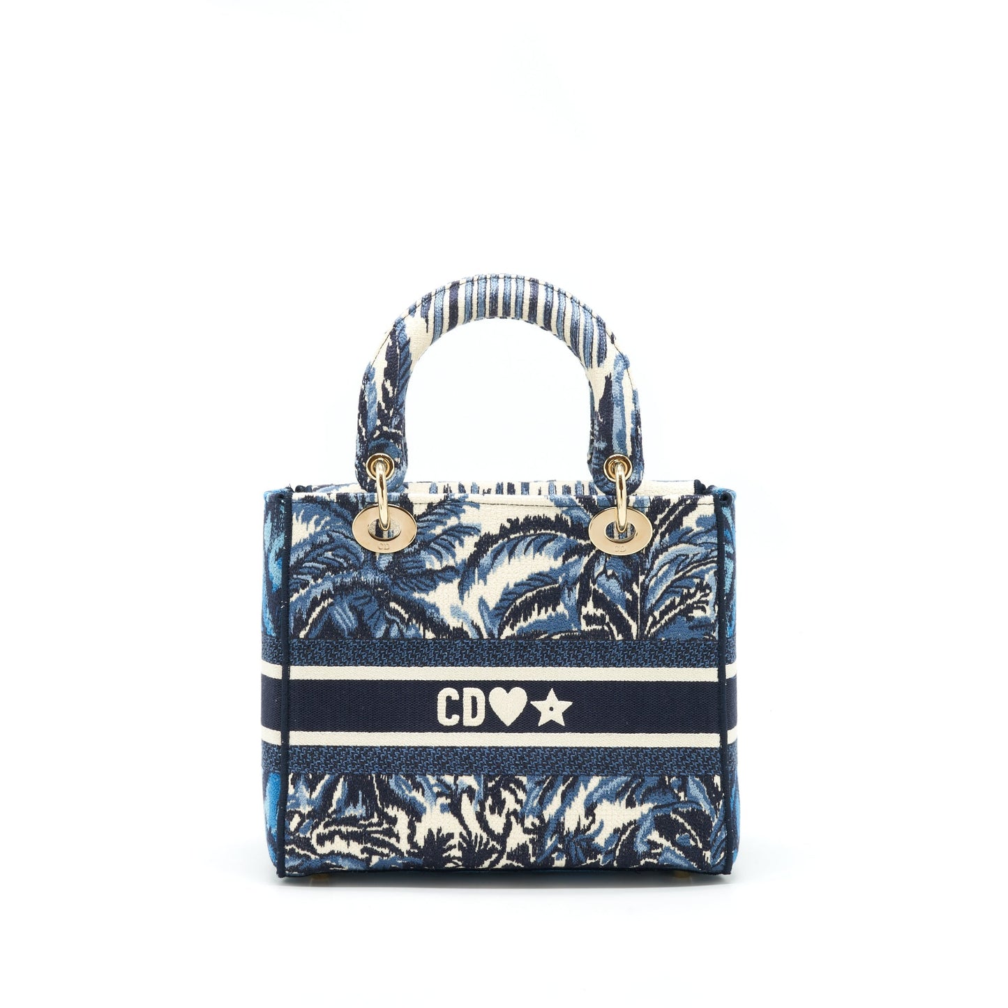 Luxury Dior Medium Lady D-Lite Bag Aqua Blue Toile De Jouy Embroidery