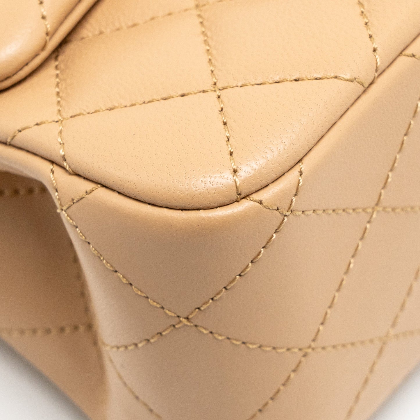 CHANEL Pearl Crush Mini Square Flap Bag Lambskin Beige GHW (Microchip)