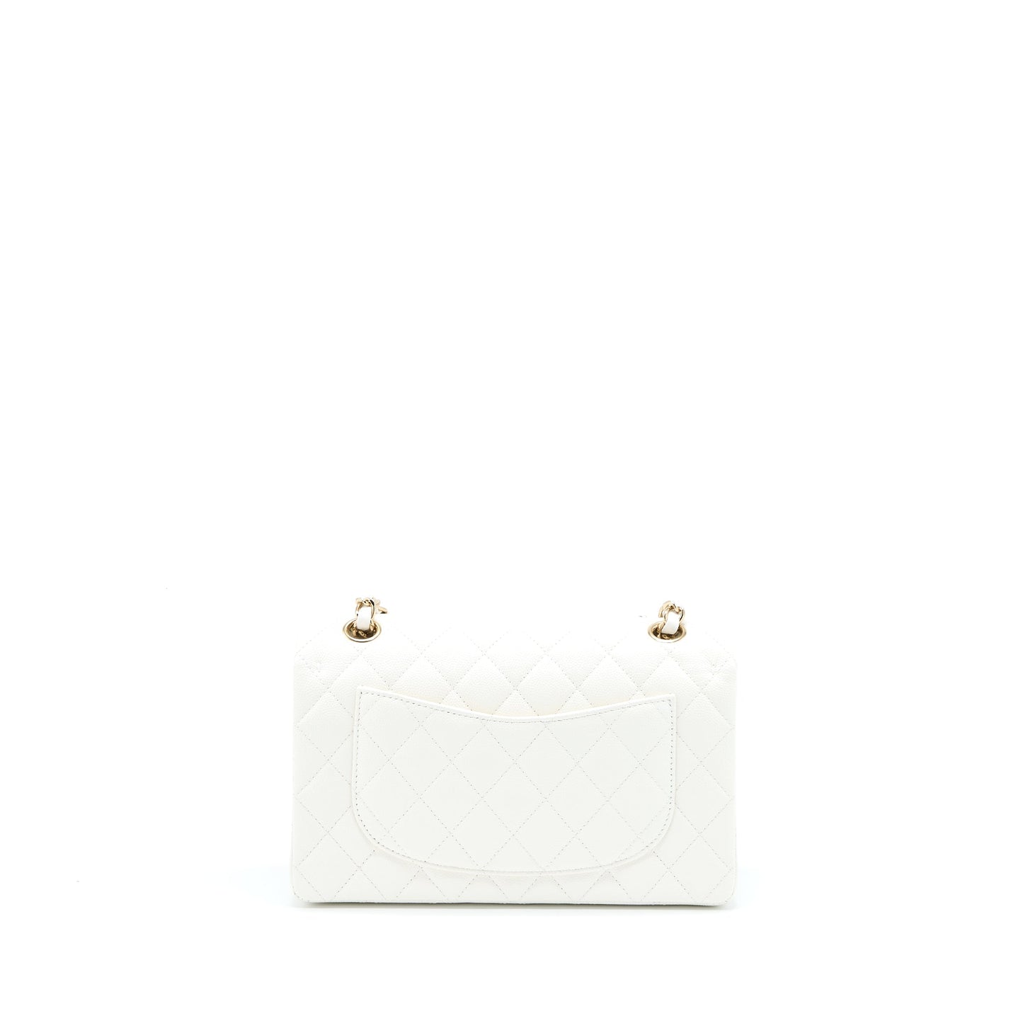 Chanel Small Classic Flap Bag Caviar White LGHW (Microchip)