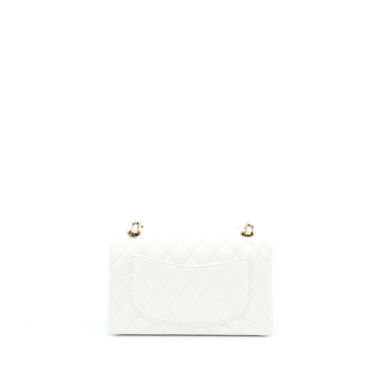 Chanel Small Classic Flap Bag Caviar White LGHW (Microchip)