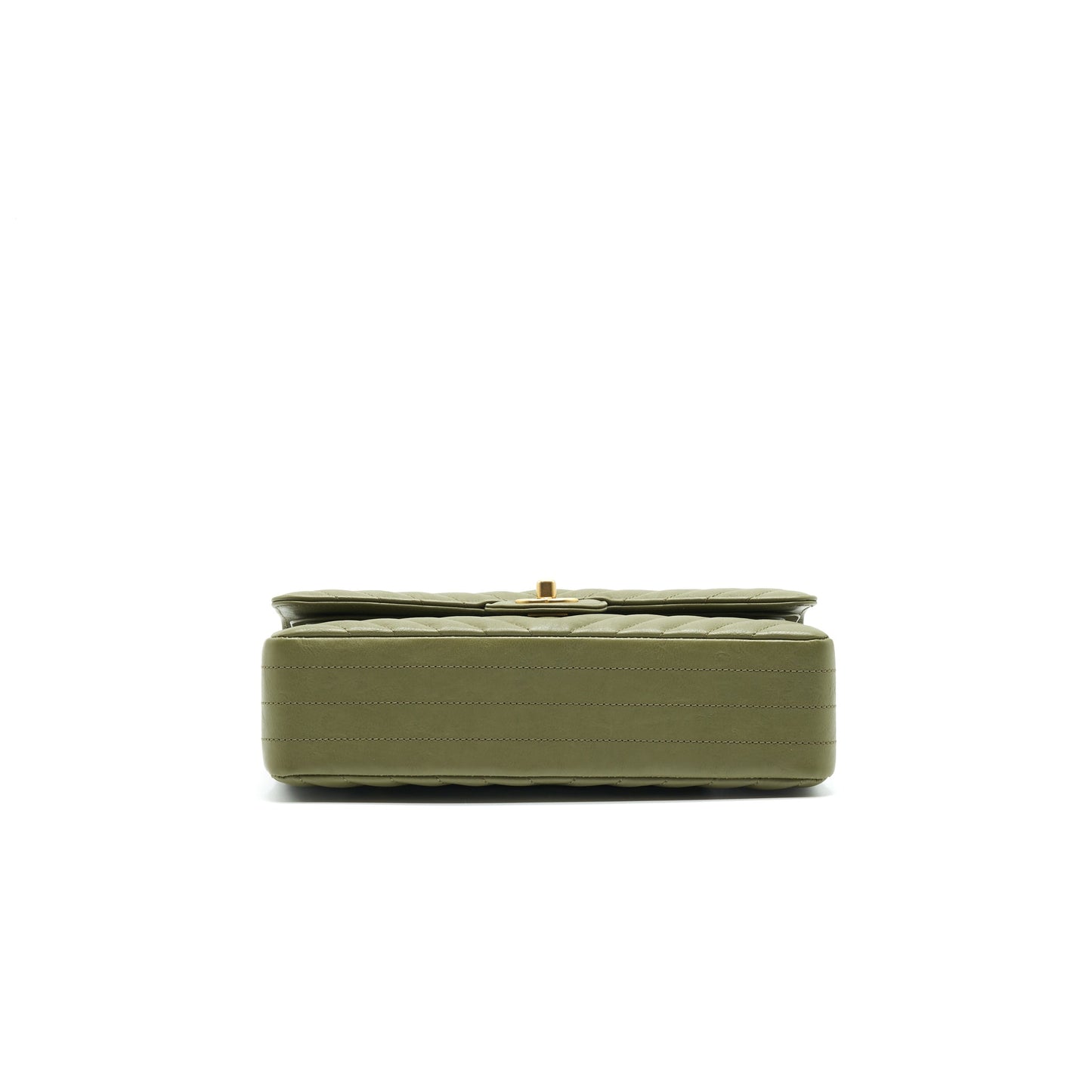 Chanel Chevron Medium Classic Double Flap Bag Olive-Green GHW