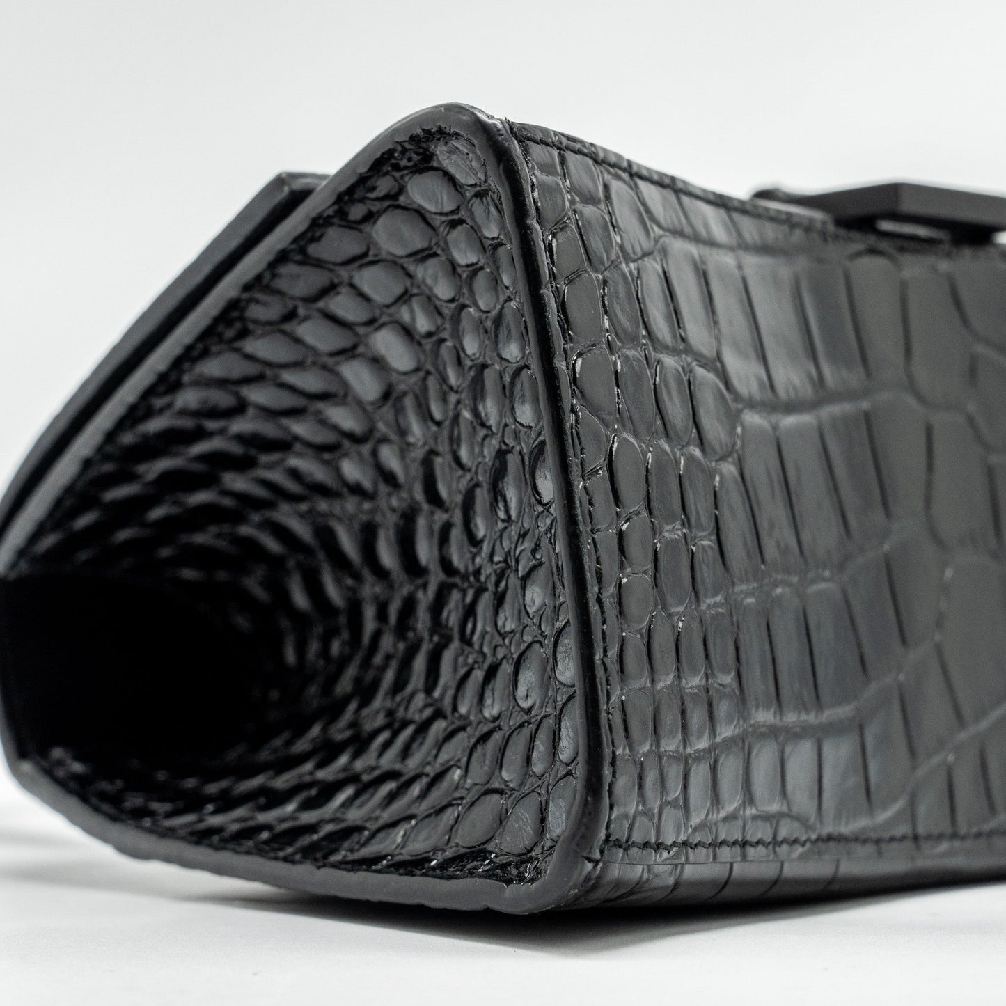 Balenciaga Hourglass S Croc-Embossed Calfskin So Black