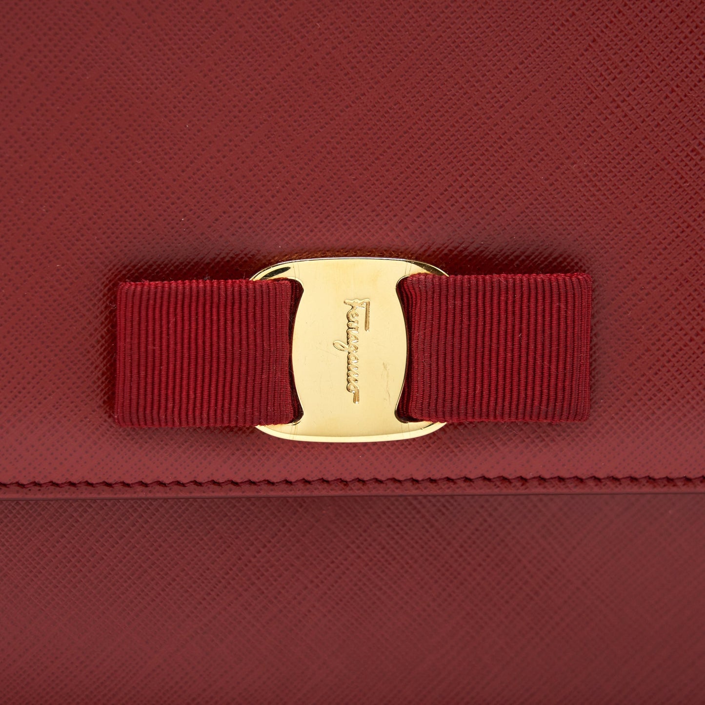 Salvatore Ferragamo Ginny Saffiano Shoulder Bag Calfskin Red GHW