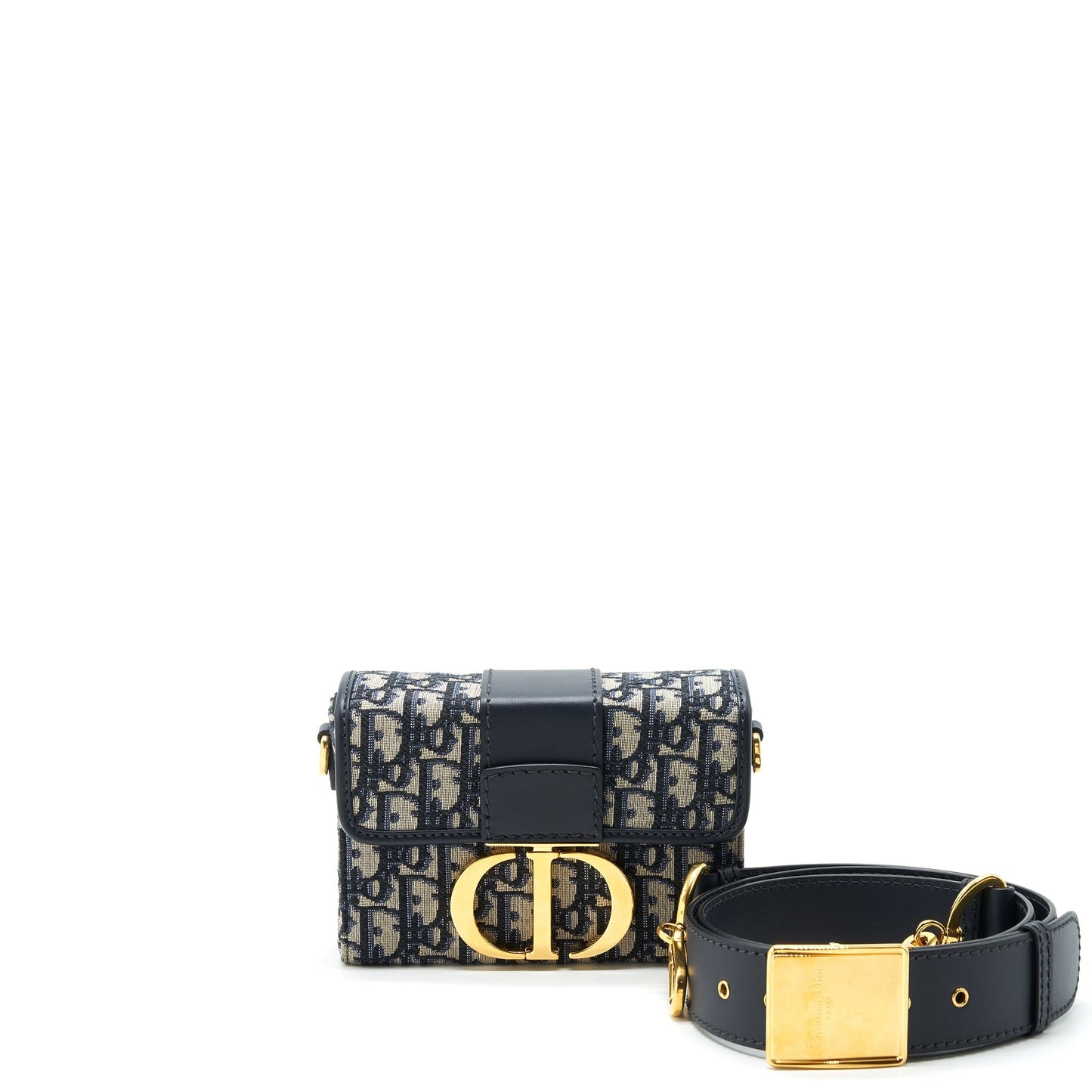 Luxury Dior 30 Montaigne Mini Box Bag Blue Oblique