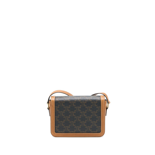Celine Teen Triomphe Bag In Triomphe Canvas / Nature Calfskin GHW