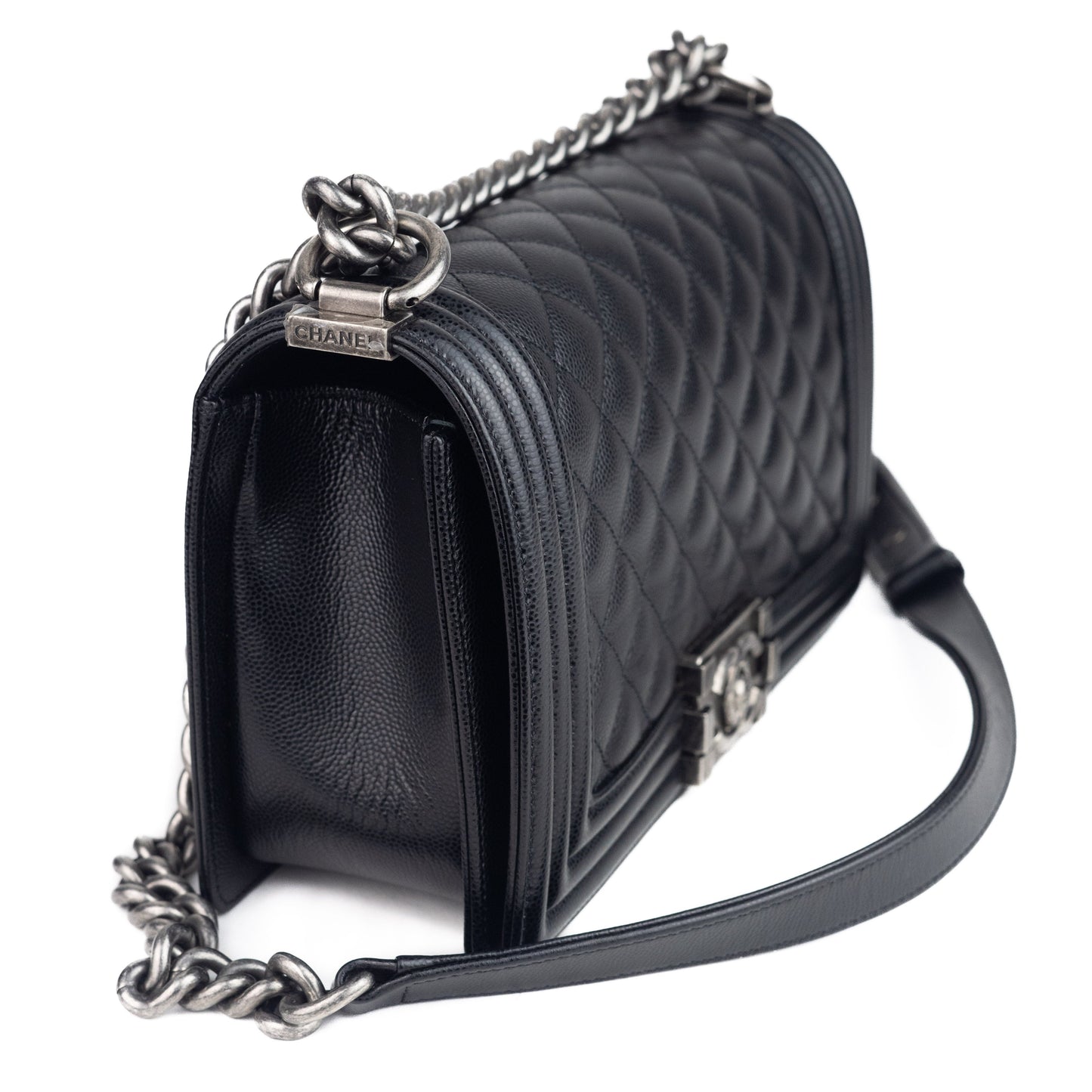 Chanel Medium Grained Calfskin Boy Bag with silver hardware