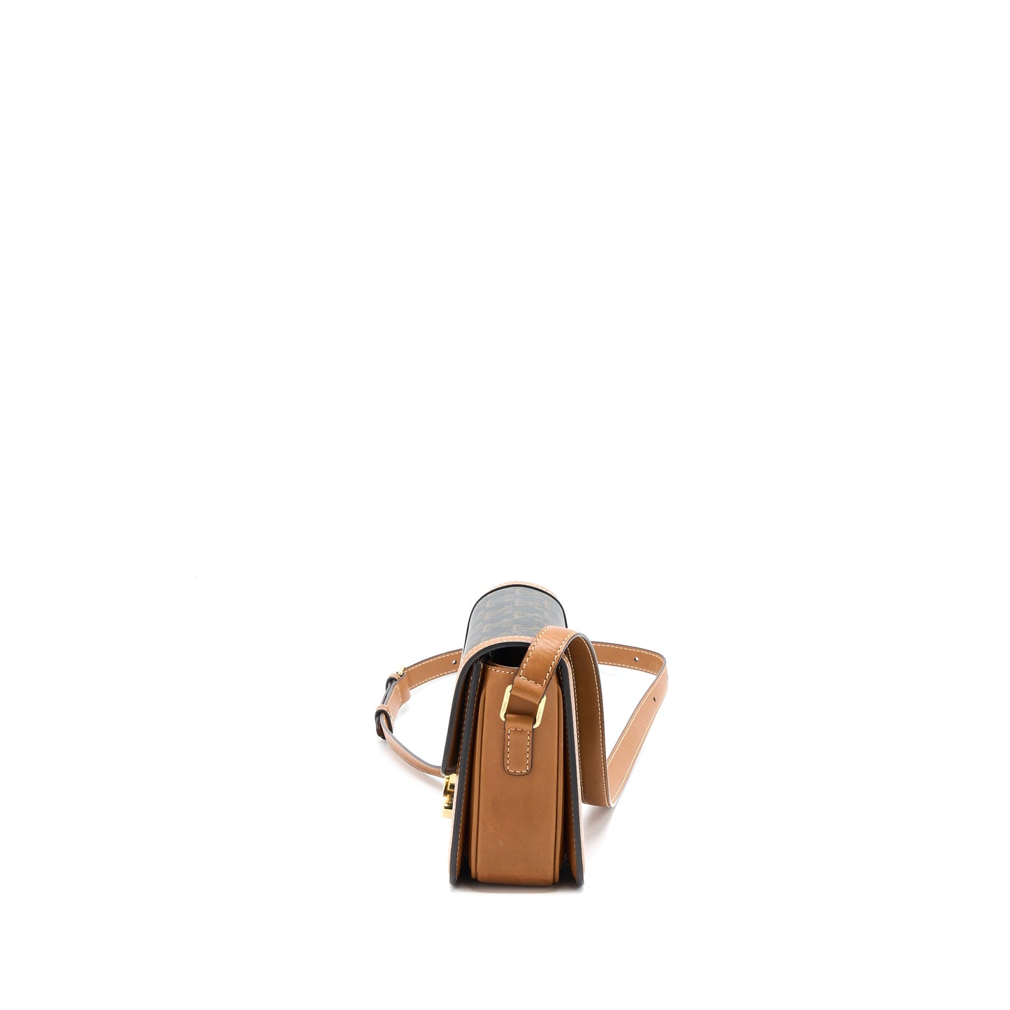 Celine Teen Triomphe Bag In Triomphe Canvas / Nature Calfskin GHW