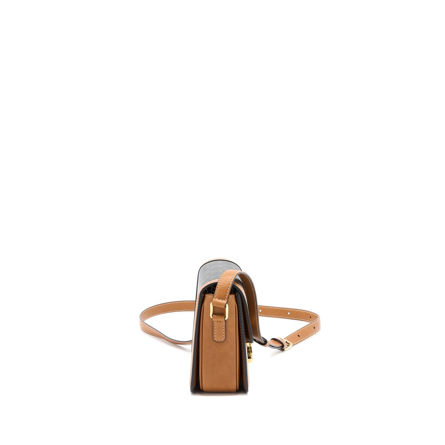 Celine Teen Triomphe Bag In Triomphe Canvas / Nature Calfskin GHW