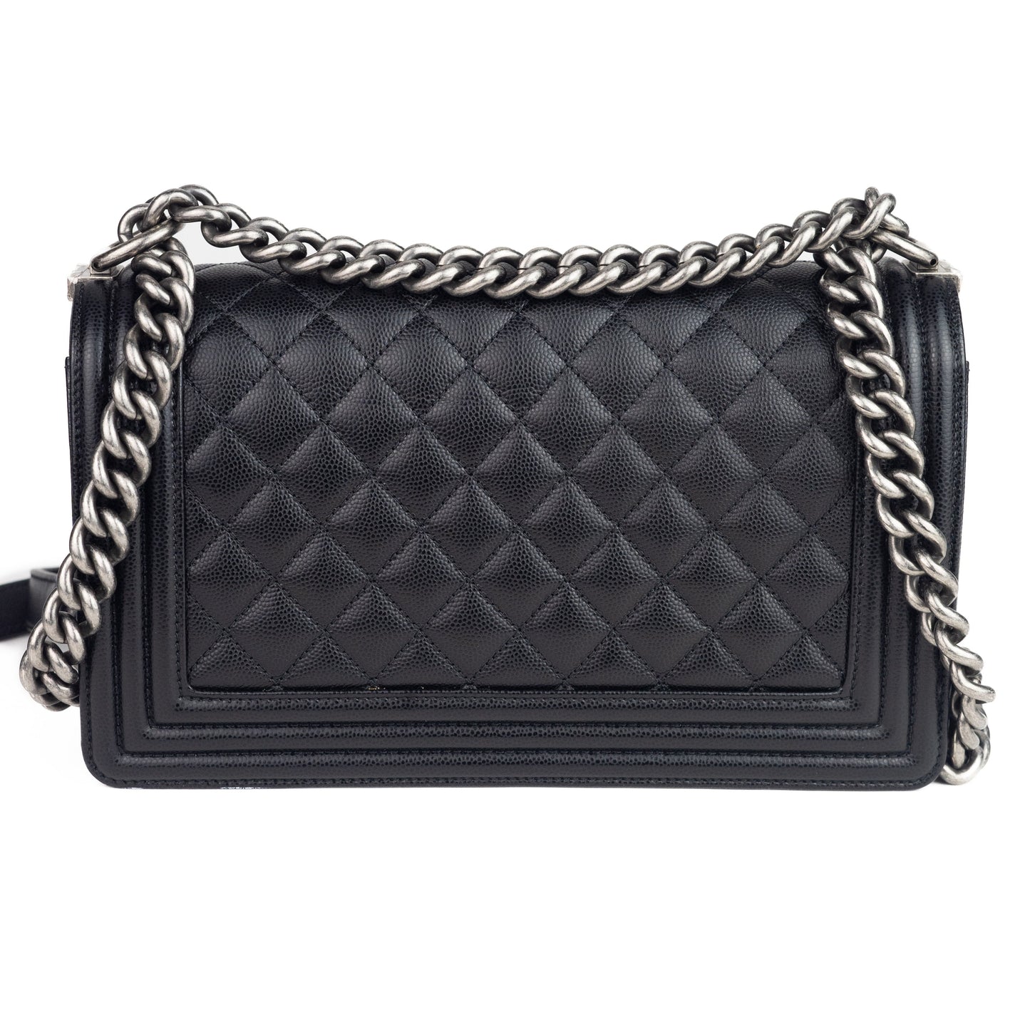 Chanel Medium Grained Calfskin Boy Bag with silver hardware