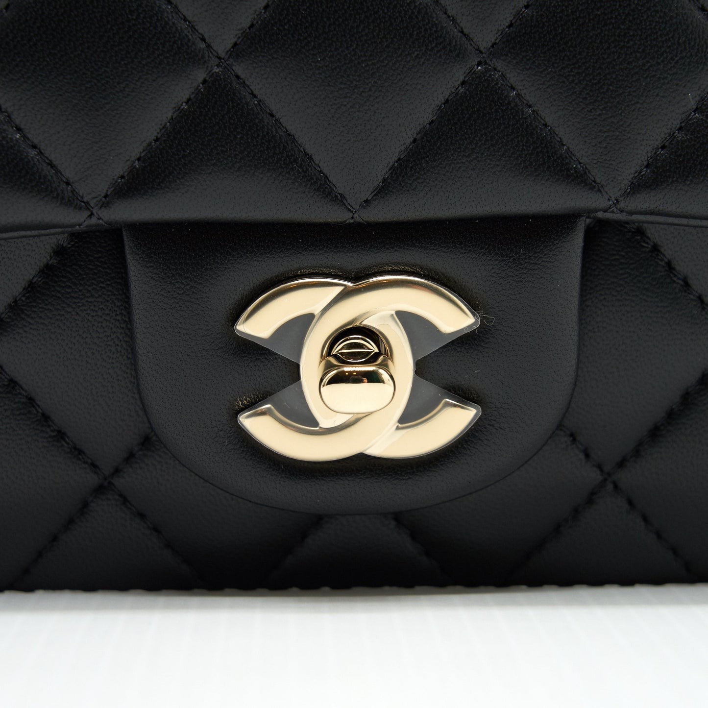 Chanel Top Handle Mini Rectangular Flap Bag Lambskin Black LGHW (Microchip)