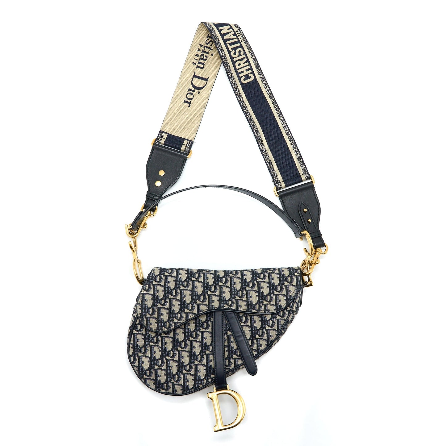 Luxury Dior Saddle Bag with Removable Shoulder Strap Oblique Embroidery Blue GHW