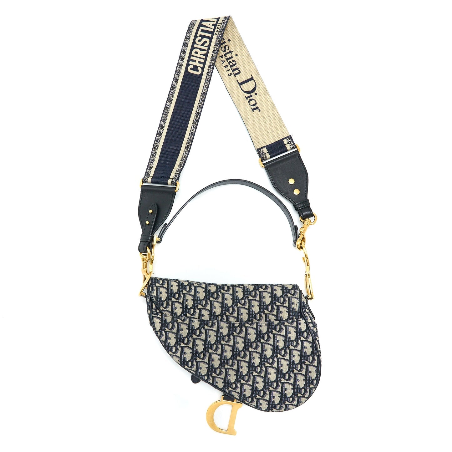 Luxury Dior Saddle Bag with Removable Shoulder Strap Oblique Embroidery Blue GHW
