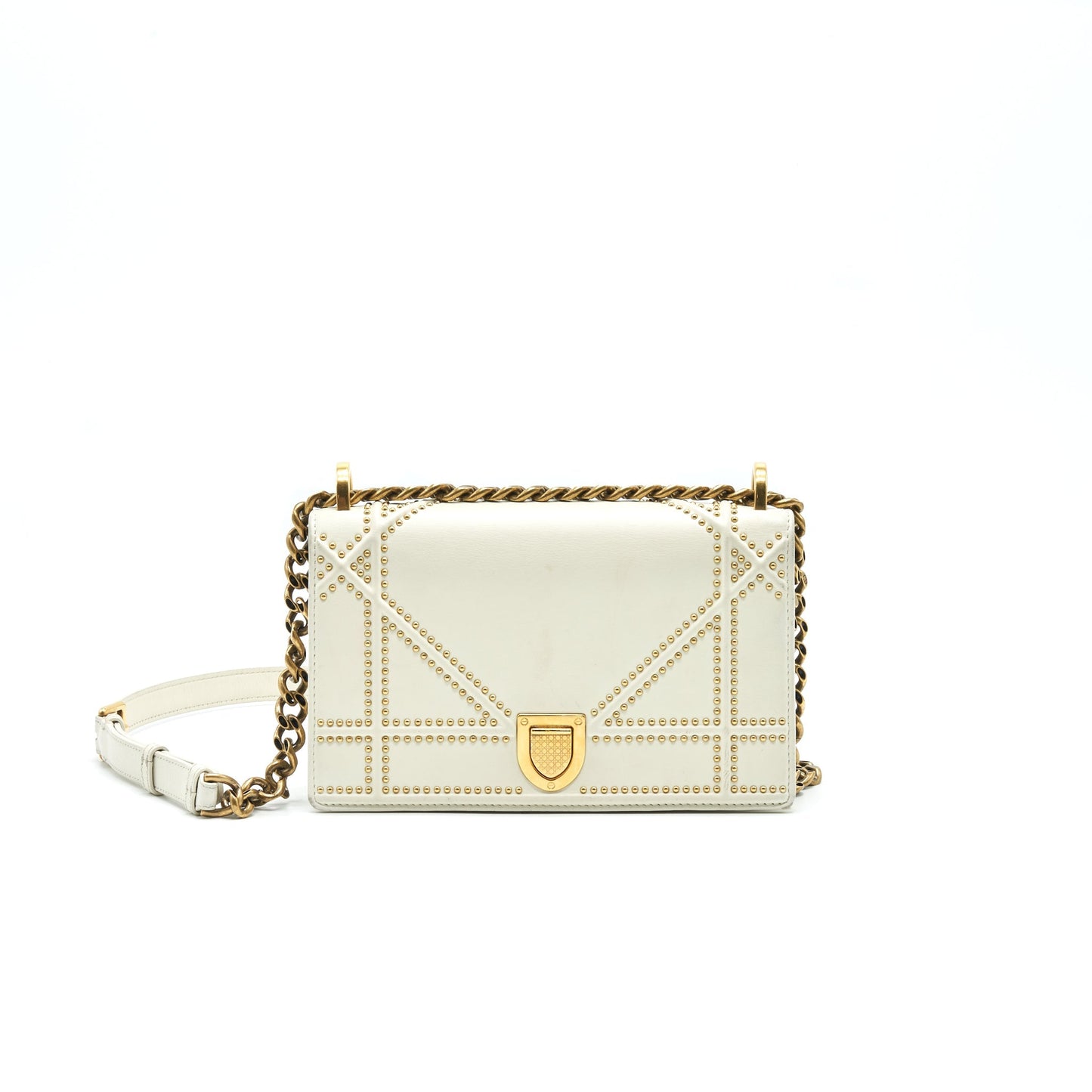 Luxury Dior Luxury DiorAMA STUDDED LAMBSKIN SMALL WHITE WITH GHW