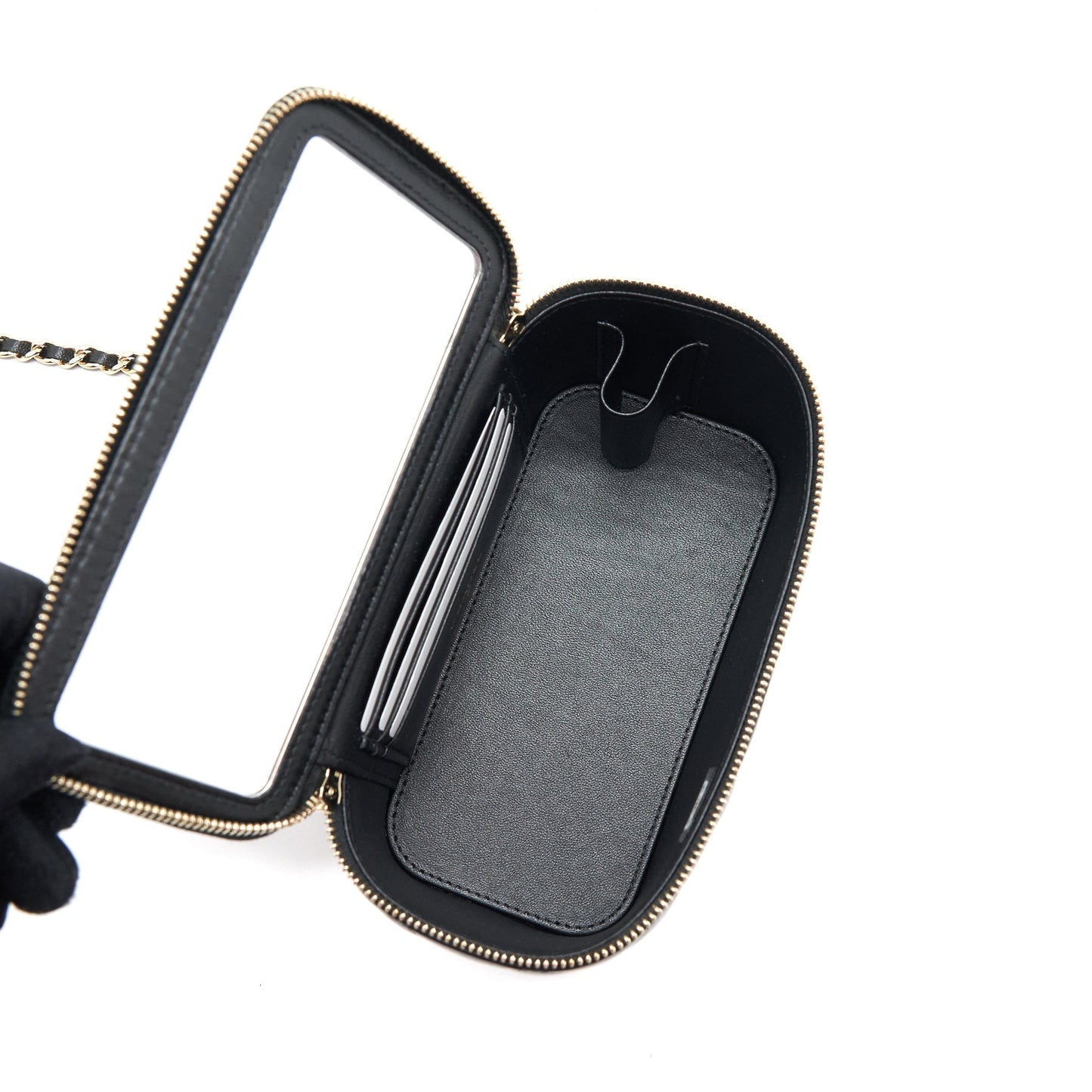 Chanel 22A Mini Top Handle Long Vanity With Chain Lambskin Black LGHW (Microchip)