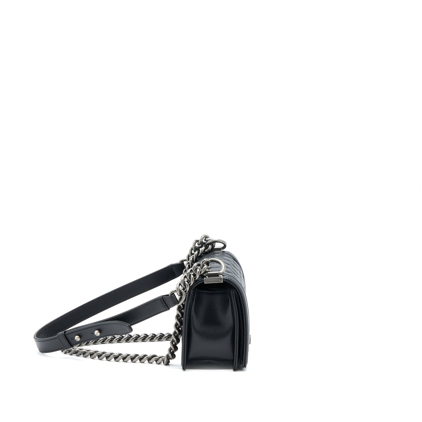 Chanel Small Boy Bag Caviar Black Ruthenium SHW (Microchip)