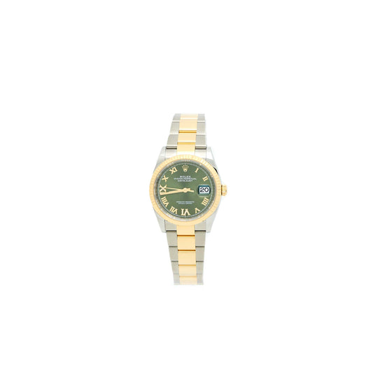 Rolex Datejust 36 Oyster Perpetual, Yellow Gold Features and Olive-Green Diamond Set, Oyster Bracelet Model 126233-0026
