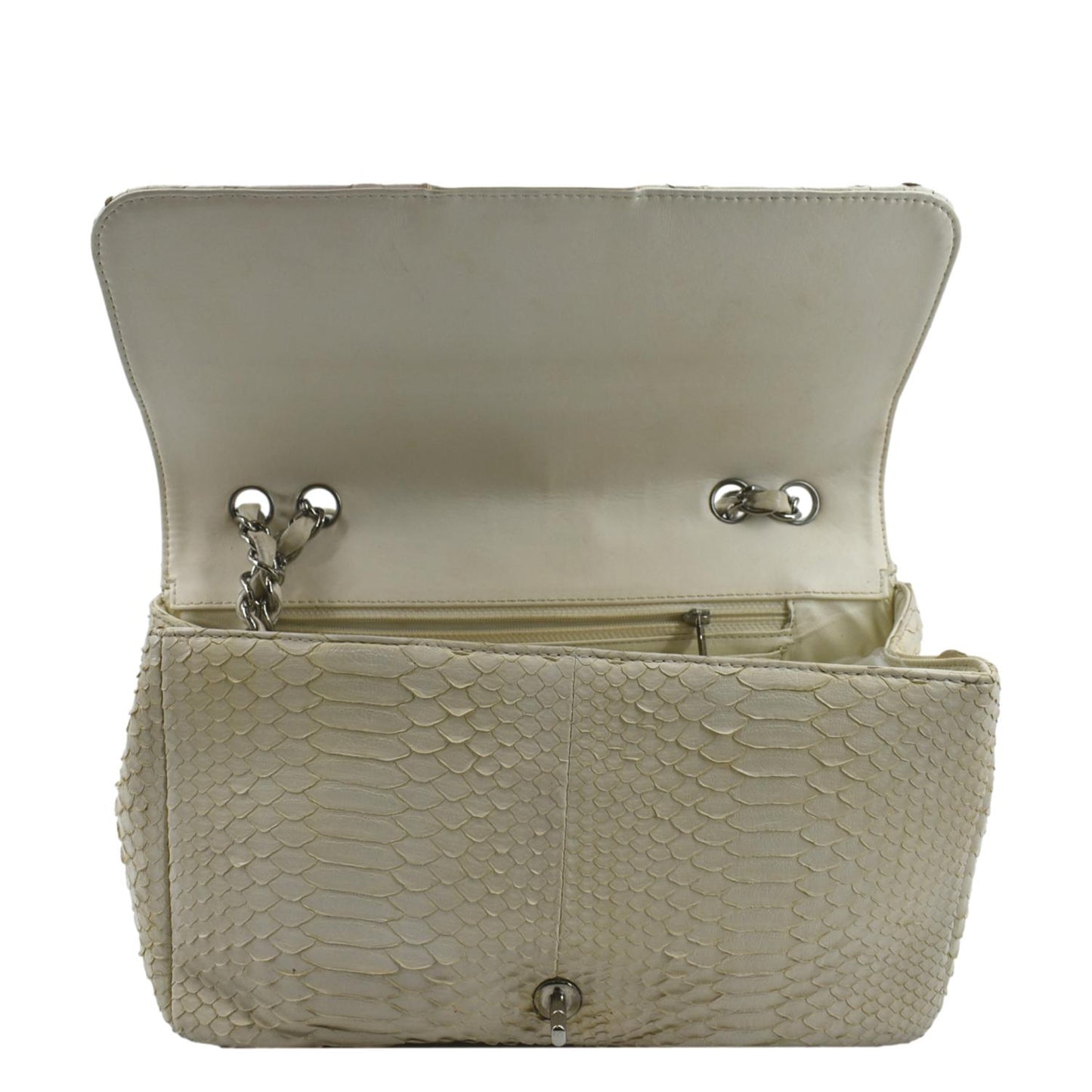 CHANEL Flap Python Leather Crossbody Bag Ivory