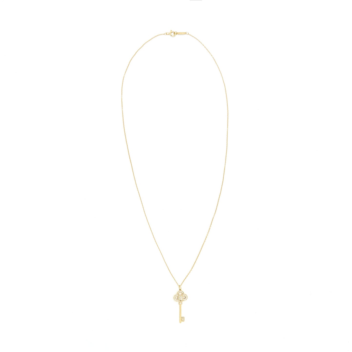 Tiffany Mini Crown Key Pendant with Chain 18K Gold
