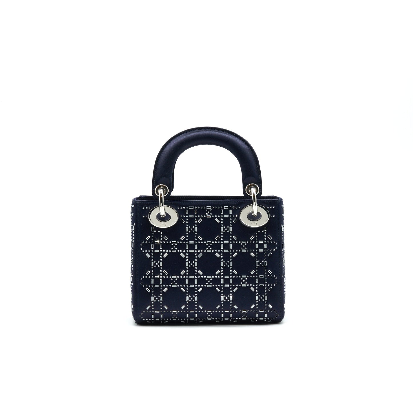 CHRISTIAN Luxury Dior Satin Crystal Cannage Mini Lady Luxury Dior in Navy