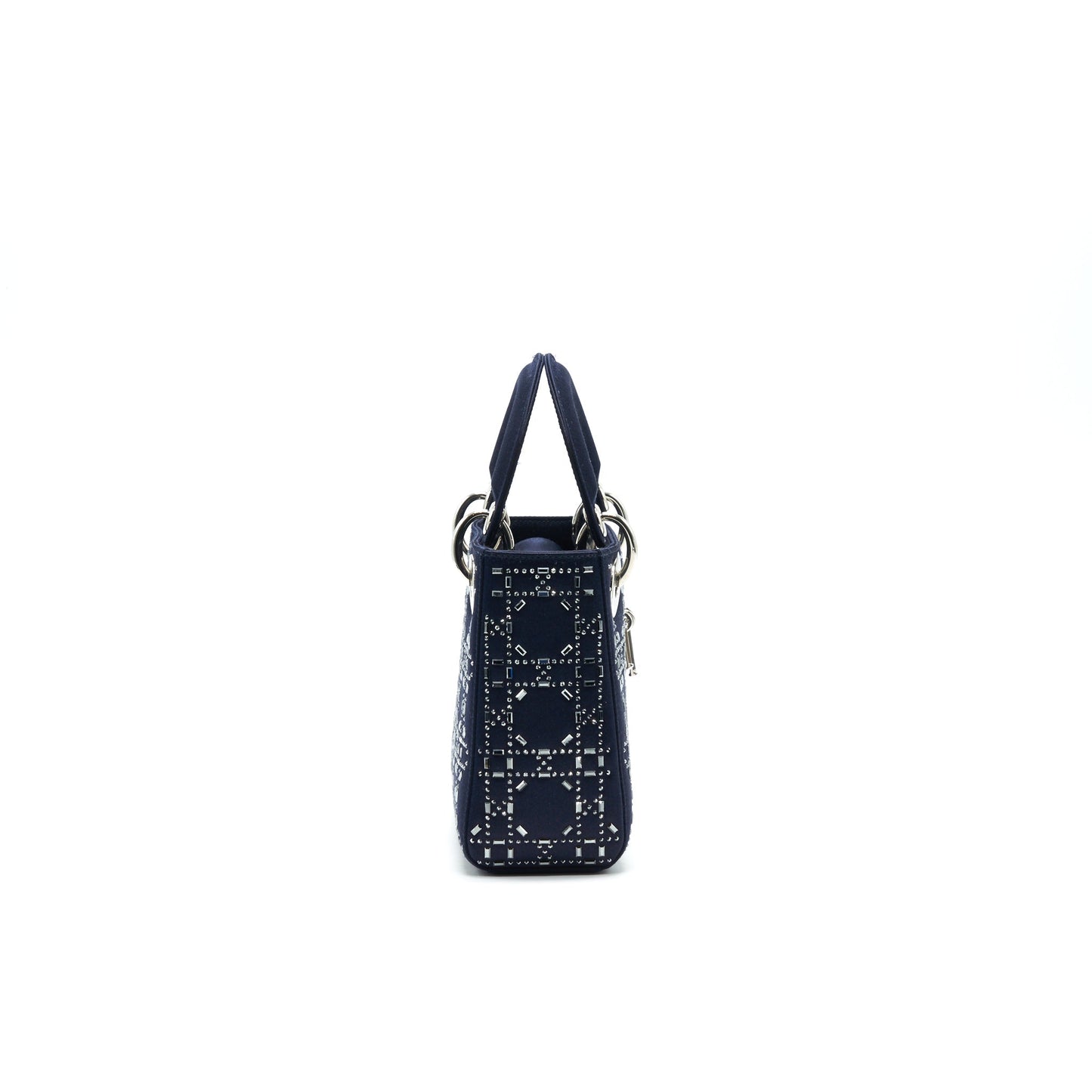 CHRISTIAN Luxury Dior Satin Crystal Cannage Mini Lady Luxury Dior in Navy