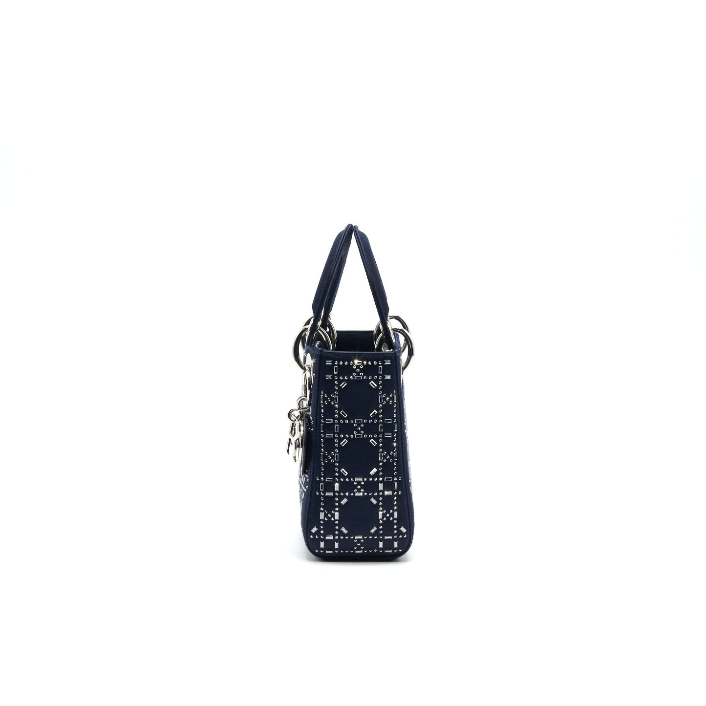 CHRISTIAN Luxury Dior Satin Crystal Cannage Mini Lady Luxury Dior in Navy