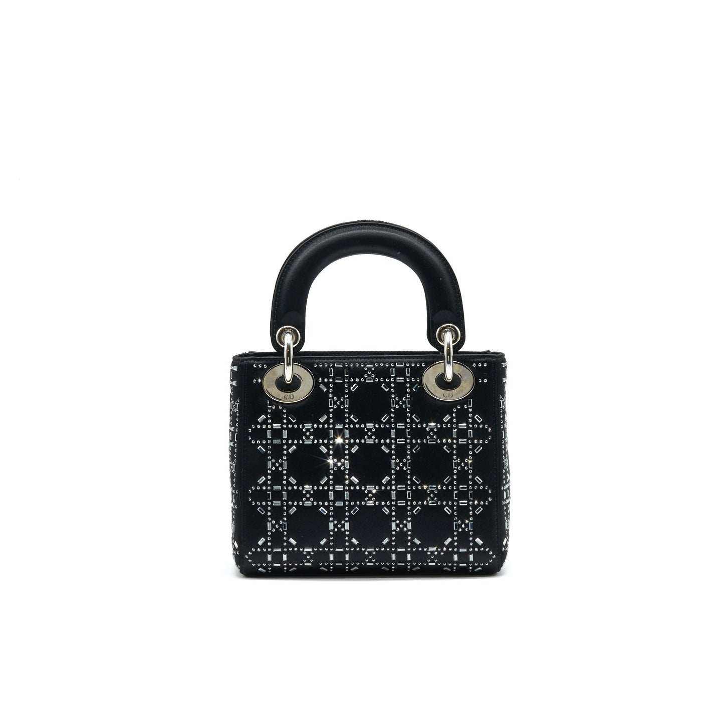 CHRISTIAN Luxury Dior Satin Crystal Cannage Mini Lady Luxury Dior Black