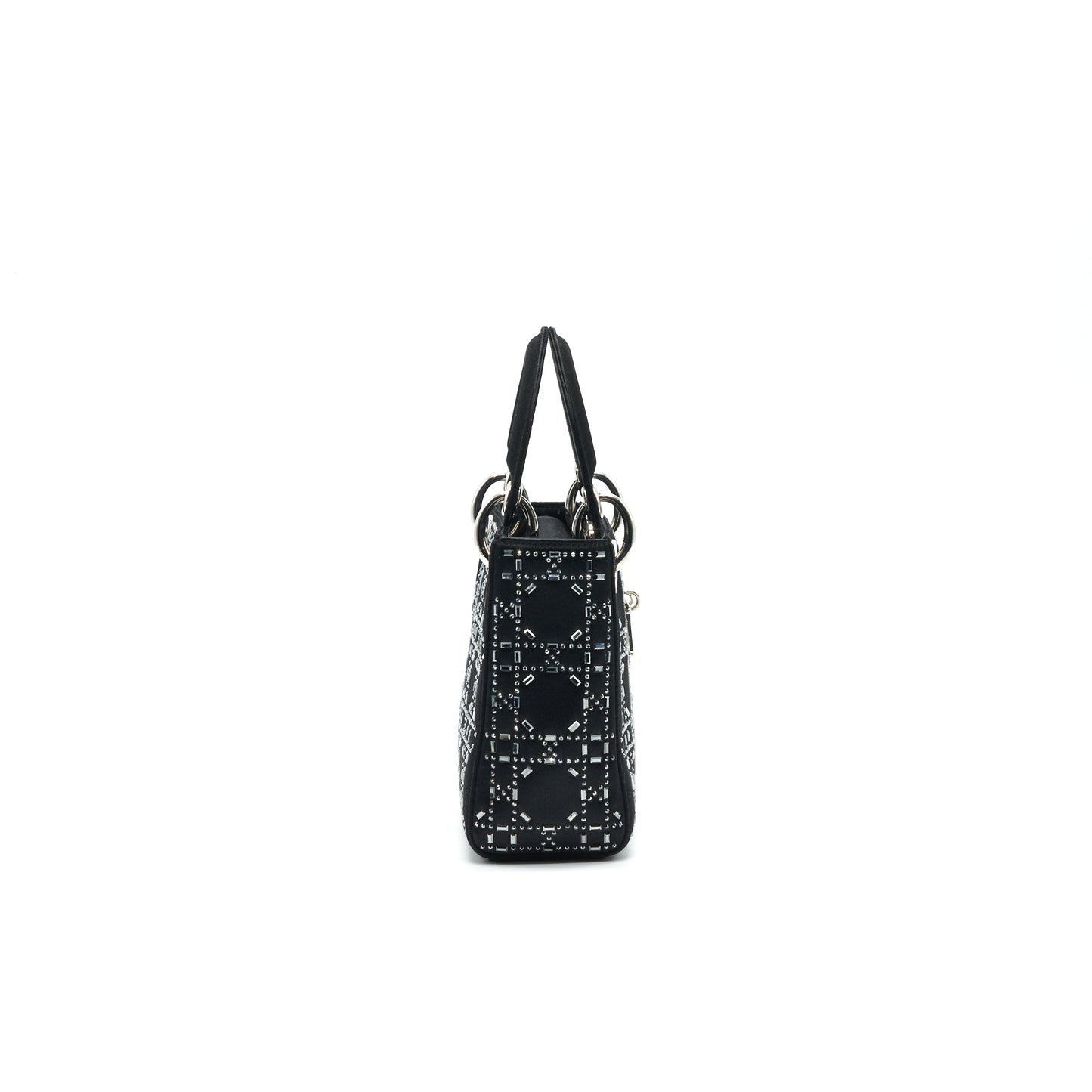 CHRISTIAN Luxury Dior Satin Crystal Cannage Mini Lady Luxury Dior Black