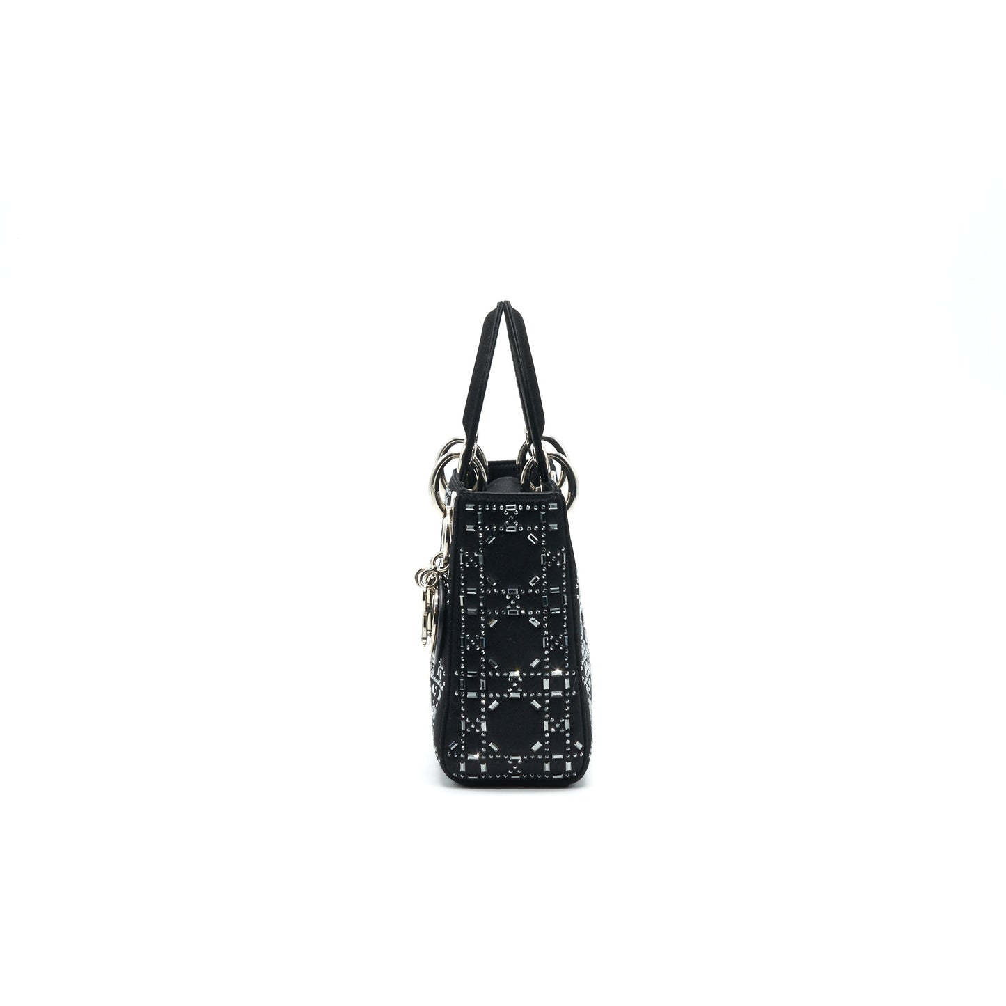 CHRISTIAN Luxury Dior Satin Crystal Cannage Mini Lady Luxury Dior Black