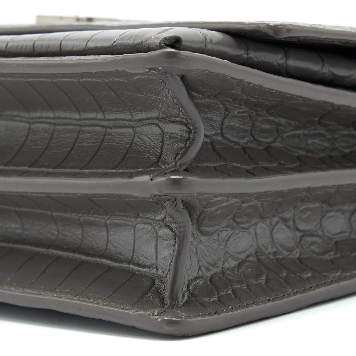 Saint Laurent Medium Sunset Chain Bag Croc Embossed Calfskin Grey SHW