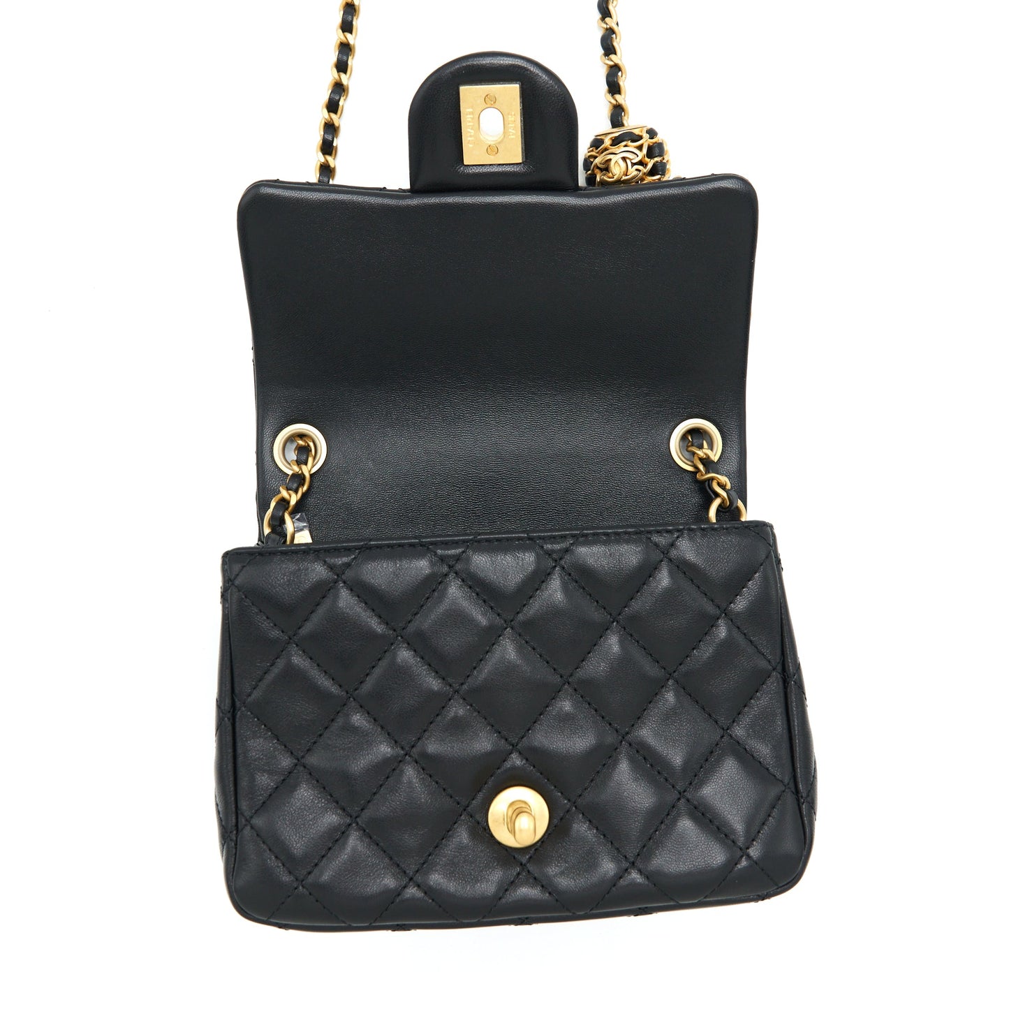 Chanel 22S Pearl Crush Mini Square Flap Bag Lambskin Black GHW (Microchip)