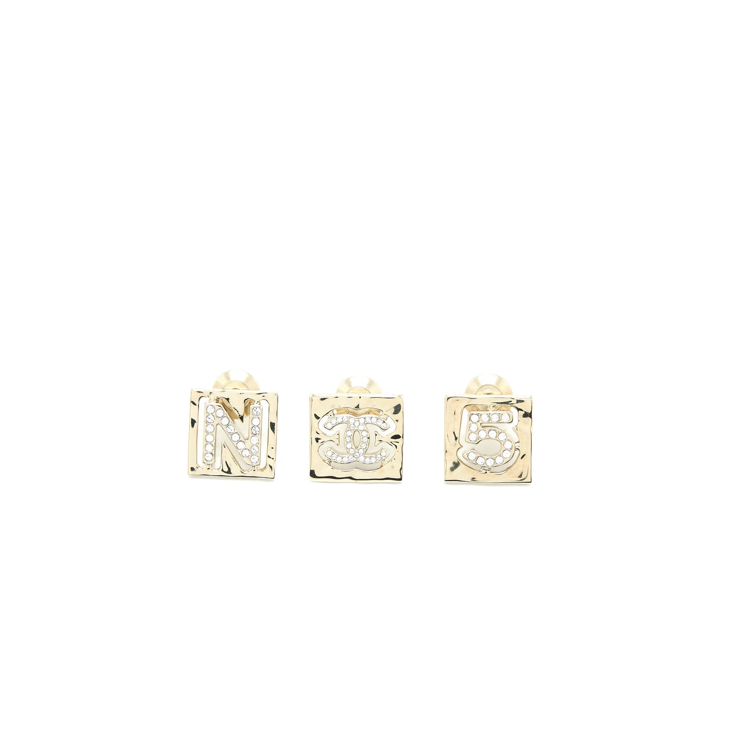 Chanel 3 Pin Square Brooch CC Logo/Letter N/5 Light Gold Tone