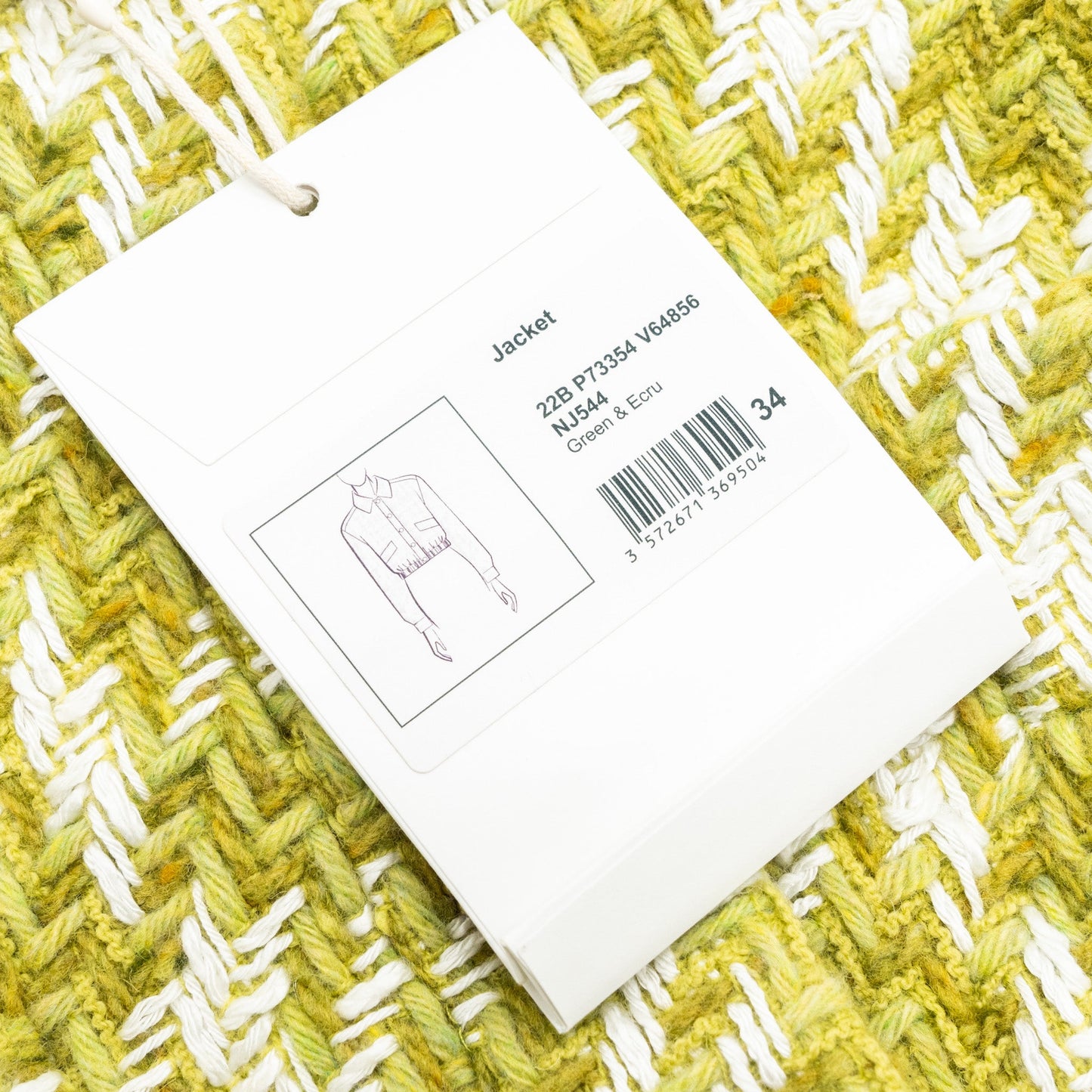 Chanel 22B Size 34 Jacket Wool/Silk Green/Ecru