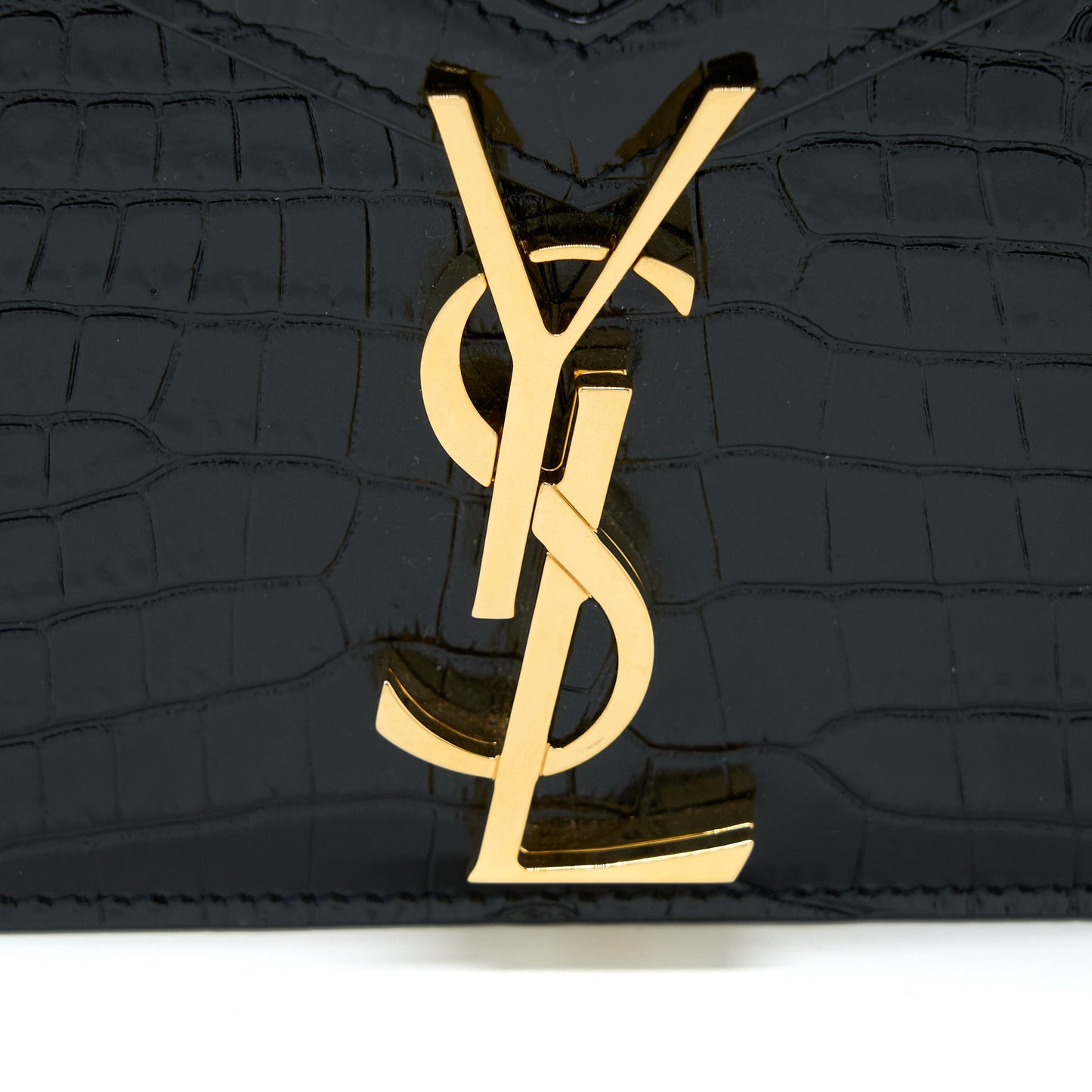 Saint Laurent Cassandra Chain Bag Croc Embossed Leather Black GHW