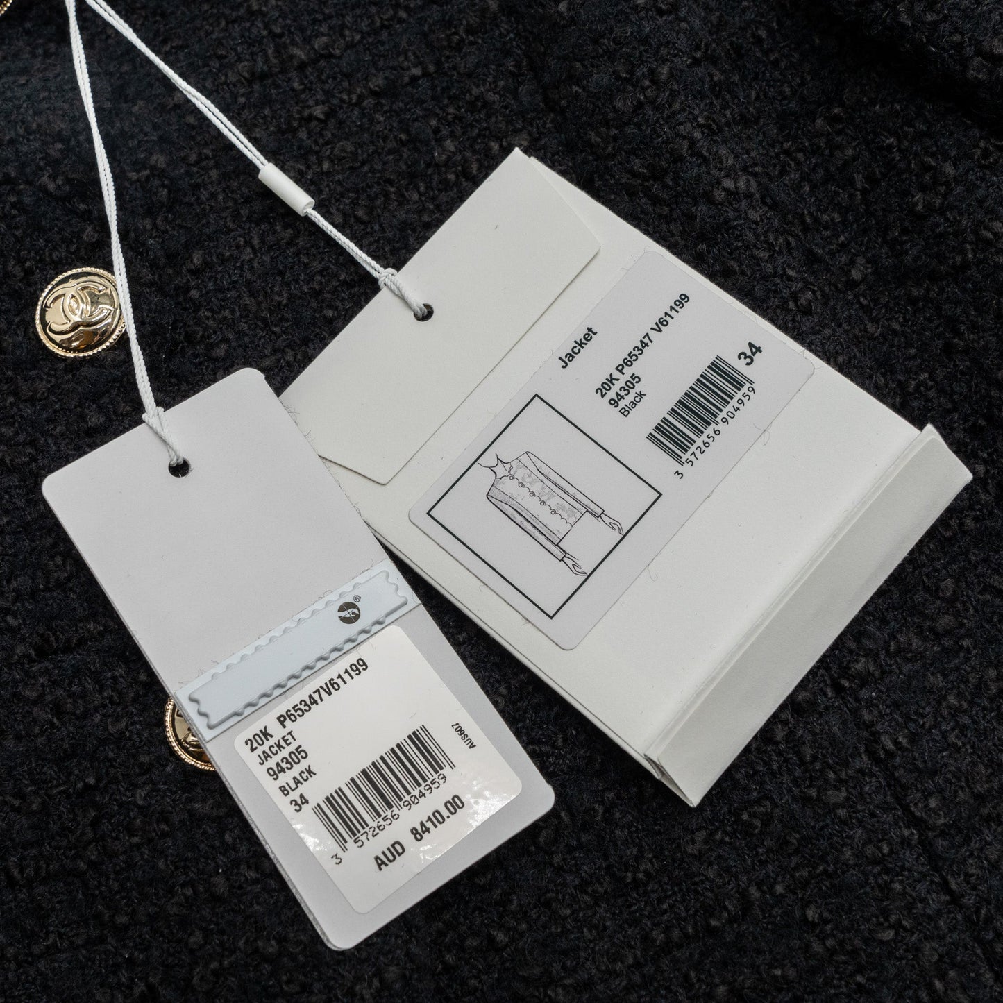 Chanel 20k Size 34 Jacket Wool/Silk Black