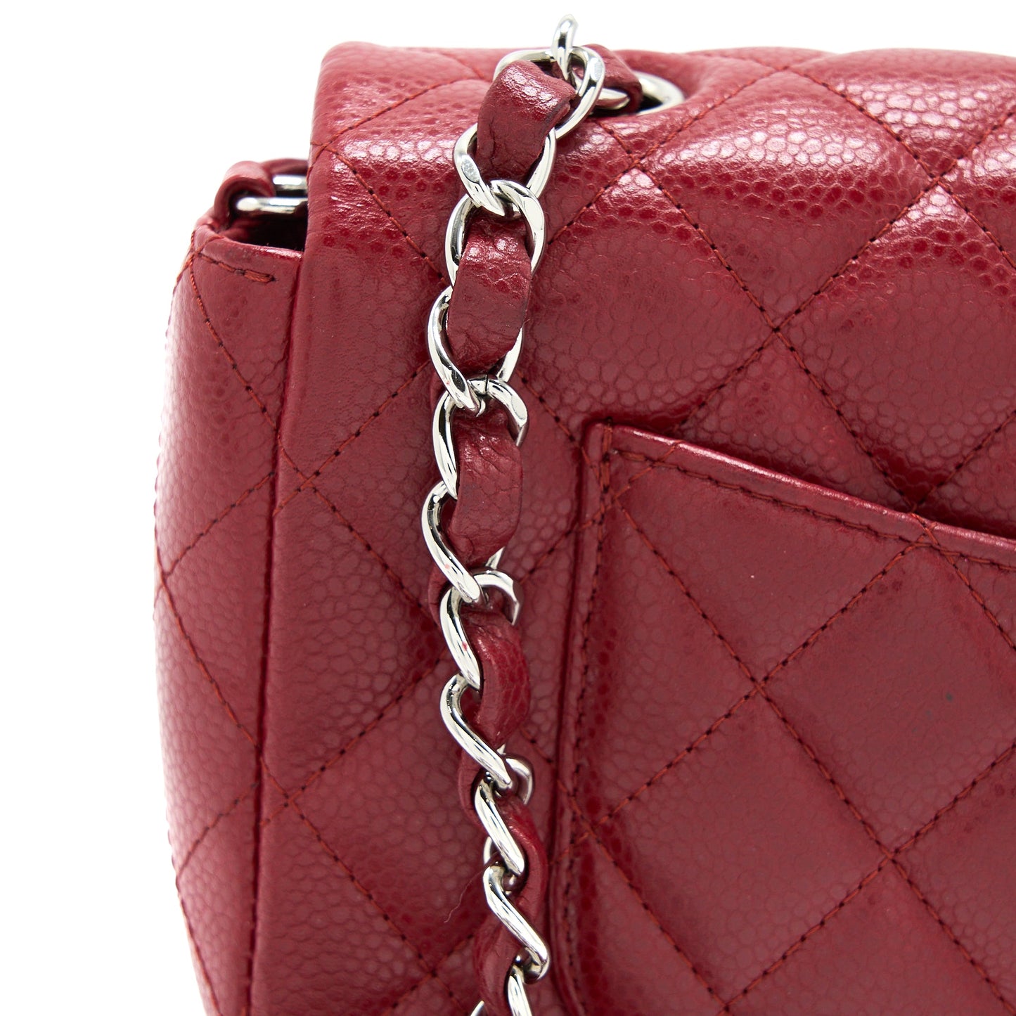 Chanel Mini Rectangular Flap Bag Caviar Red SHW