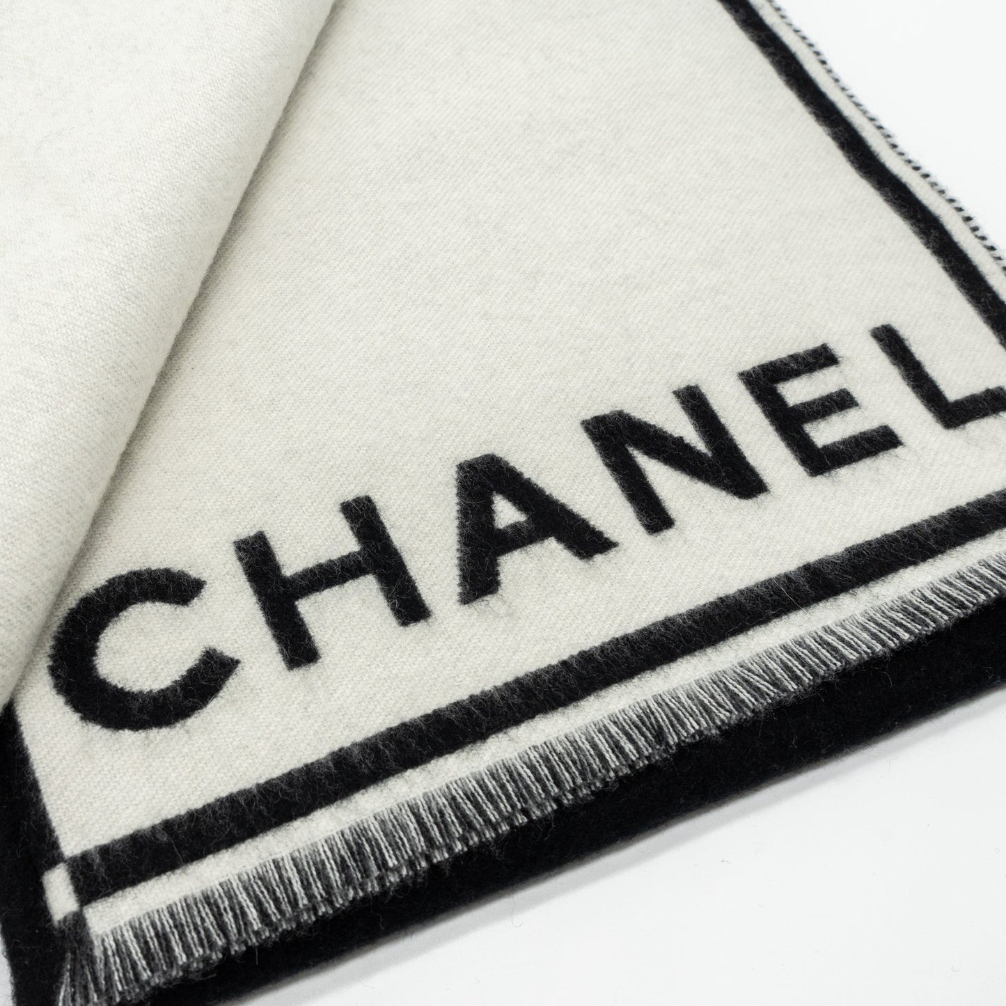 Chanel Letter/ CC Logo Cashmere Scarf Black/White