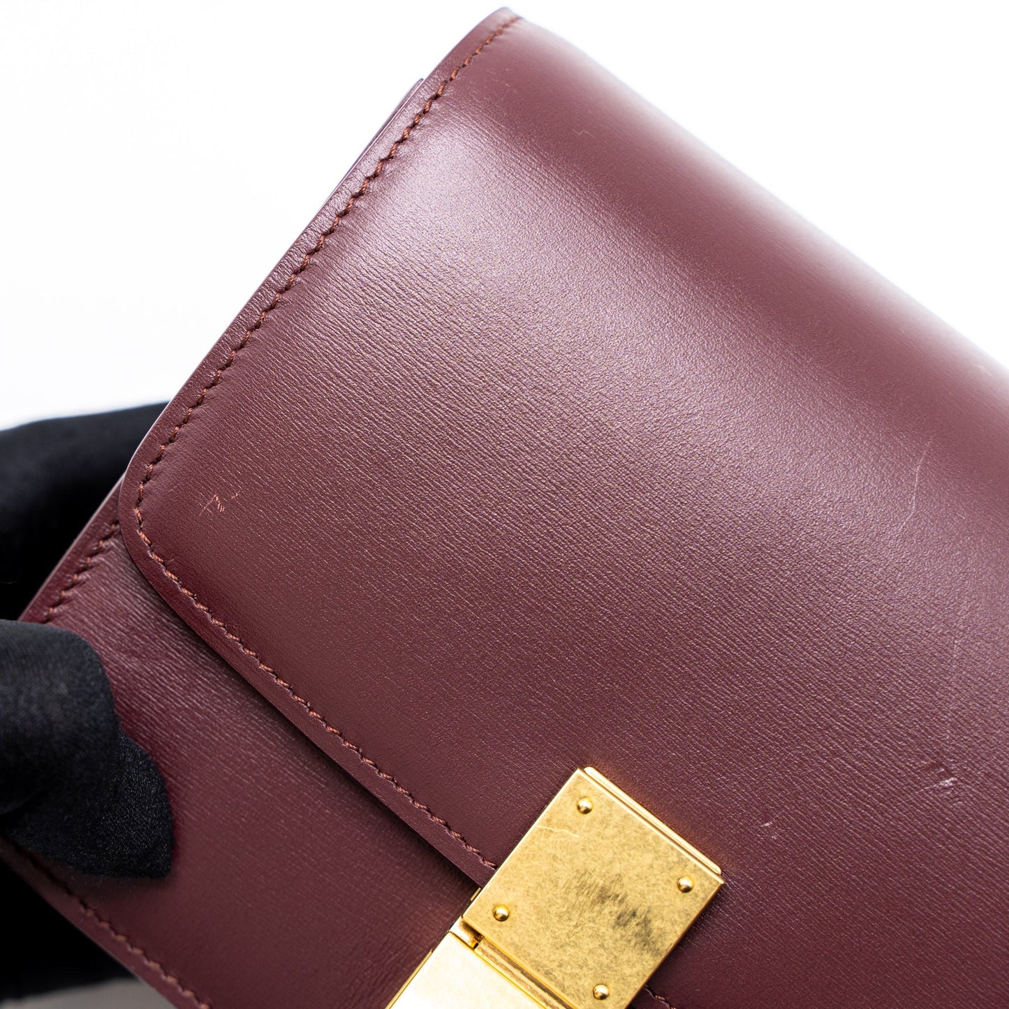 Celine Mini Box Calfskin Burgundy Brushed GHW