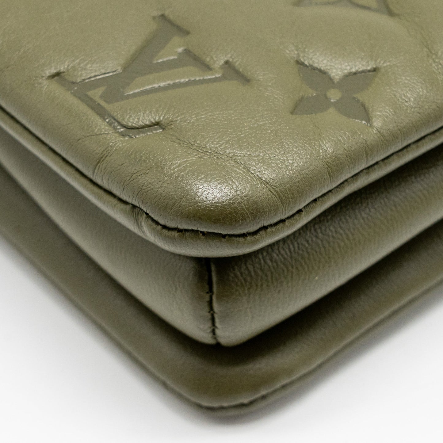 Louis Vuitton Coussin MM Monogram-embossed Puffy Lambskin Khaki GHW