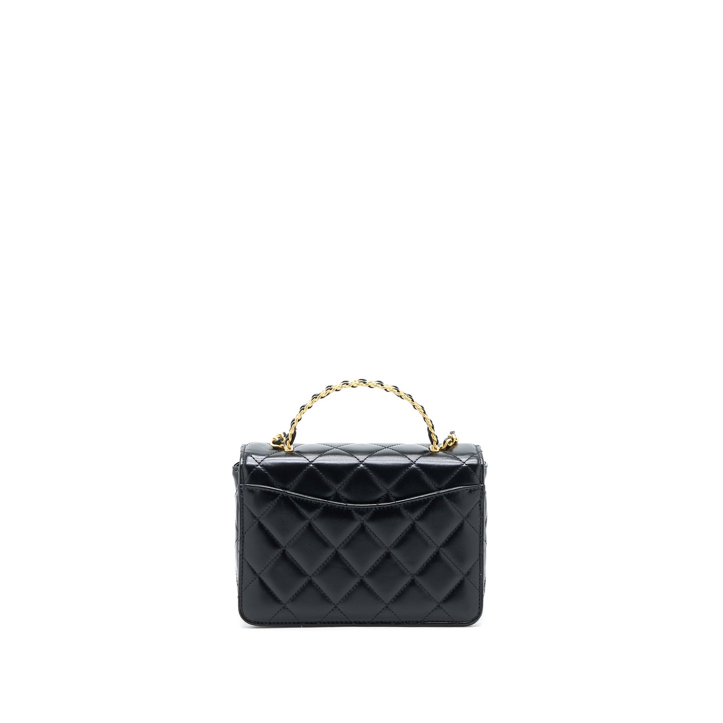 Chanel 23p Flap Bag with Top Handle Shiny Calfskin Black GHW (Microchip)