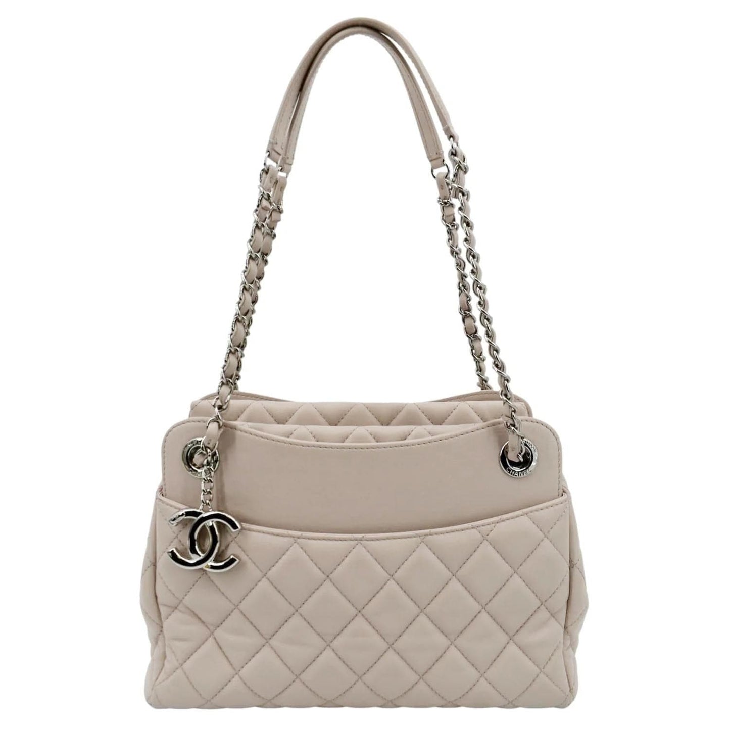 Luxury Chanel CC Quilted Lambskin Leather Shopping Tote Bag Light Pink