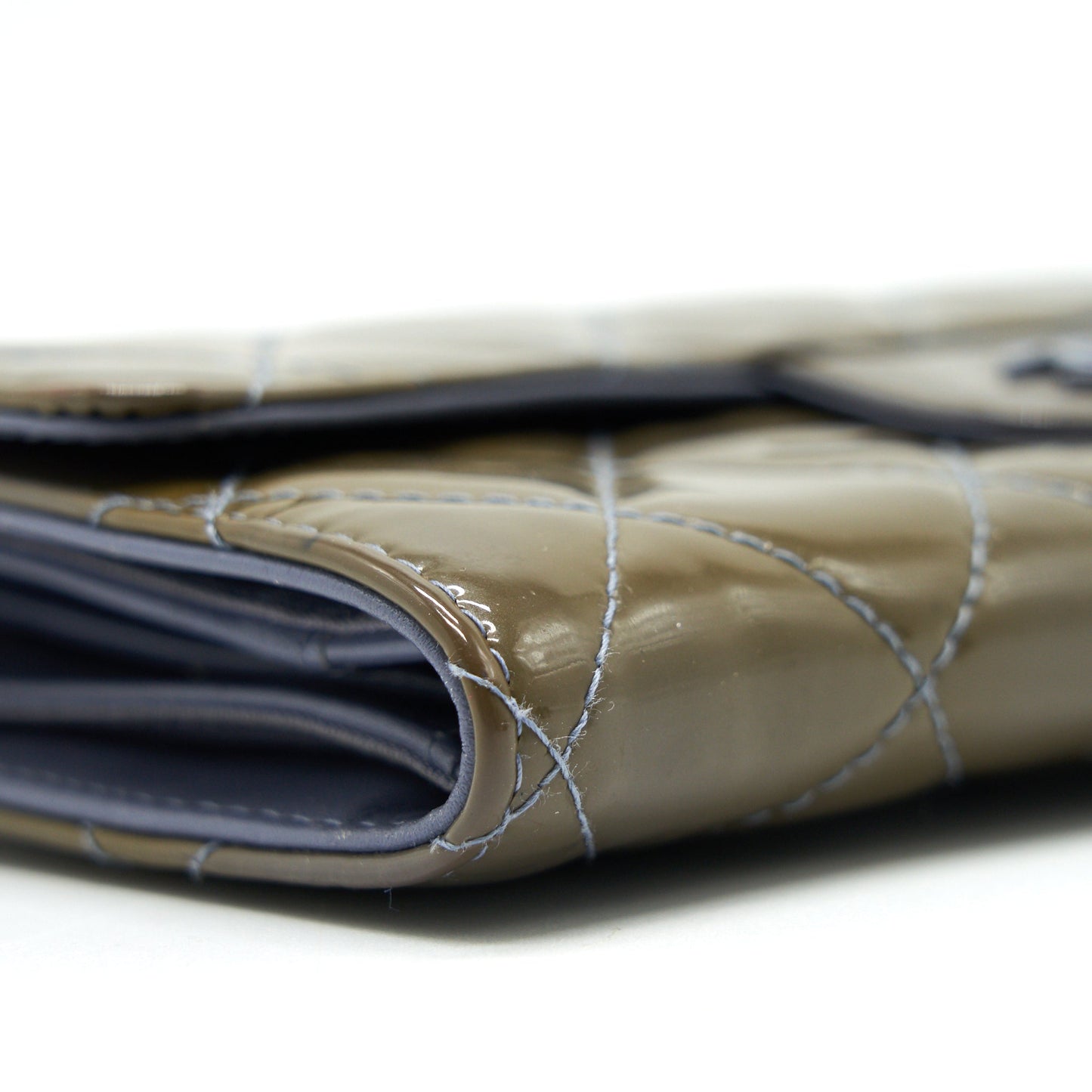 CHANEL FLAP LONG WALLET PATENT LEATHER GREY SHW