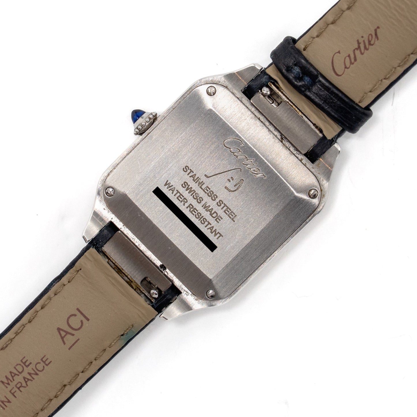 Cartier Santos-Dumont Watch Small Model, Blue Alligator Bracelet with Ardillon Buckle Stainless Steel Ref: CRWSSA0023