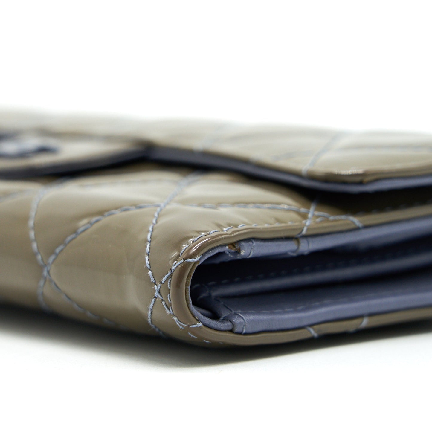 CHANEL FLAP LONG WALLET PATENT LEATHER GREY SHW